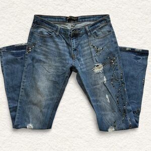 Allen Schwartz Luxury Straight Leg Jeans Distressed Studded Sz 31